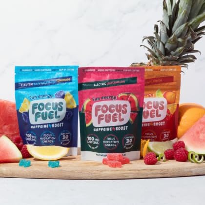 FocusFuel Energy Chews – Trial Size Variety Sample Pack (9 Servings) – 100mg Caffeine + Alpha GPC + L-Theanine + B12, Magnesium – Blue Razzberry Lemonade, Watermelon, Fruit Punch – No Crash or Jitters
