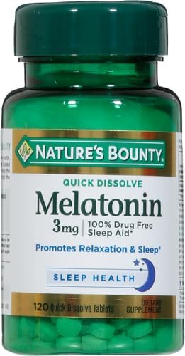 Nature's Bounty Melatonin, Promotes Relaxation & Sleep, 100% Drug Free Sleep Aid, 3 mg, 120 Quick Dissolve Tablets (Pack of 2)