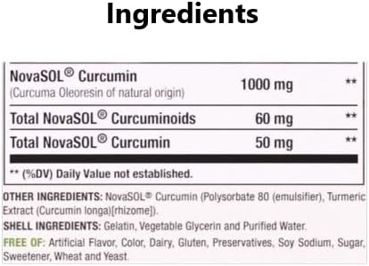 A1Vitality NovaSOL Turmeric Curcumin 1000mg – Clinically Proven 185x Higher Absorption – Promotes Joint Comfort, Mobility & Overall Wellness – Non-GMO, Doctor Formulated, 60 Softgels.