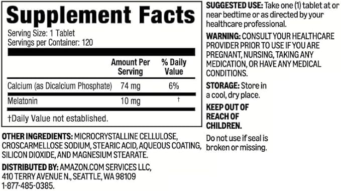 Amazon Basics Extra Strength Melatonin Tablets, 10 mg 120 Count