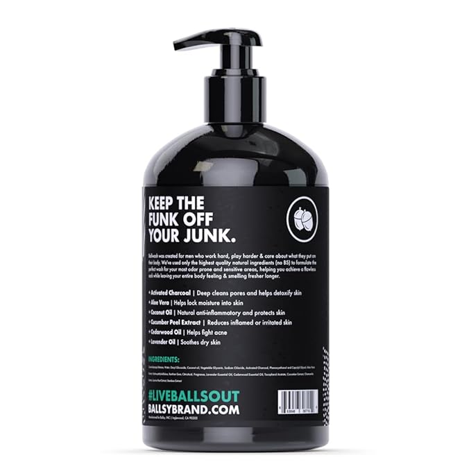 Ballsy Ballwash Charcoal Body Wash for Men - Moisturizing Men’s Bodywash with Coconut Oil – Soap for Men & Great for your Most Intimate Areas, 16 Oz
