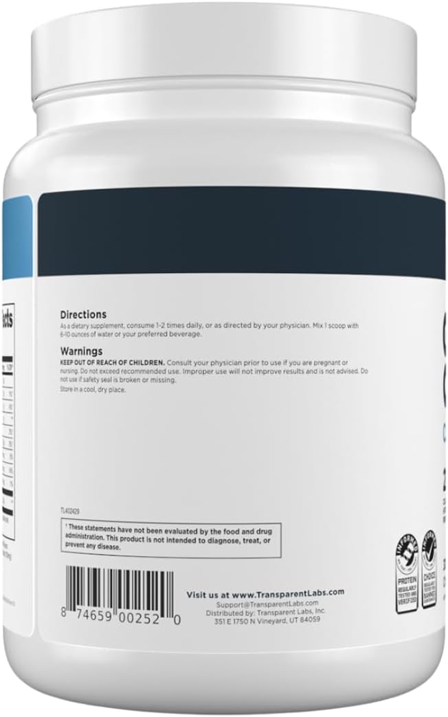 Transparent Labs Grass-Fed Collagen Peptides Powder - Collagen Powder for Women & Men, 22G Bovine Hydrolyzed Collagen Peptides Powder for Skin, Hair, Bones & Muscle Recovery - Chocolate, 30 Servings