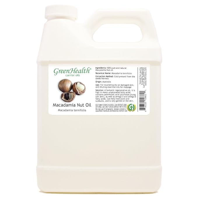 GreenHealth Macadamia Nut Carrier Oil - 32 fl oz (946 ml) - 100% Pure Cold Pressed (Macadamia Nut)