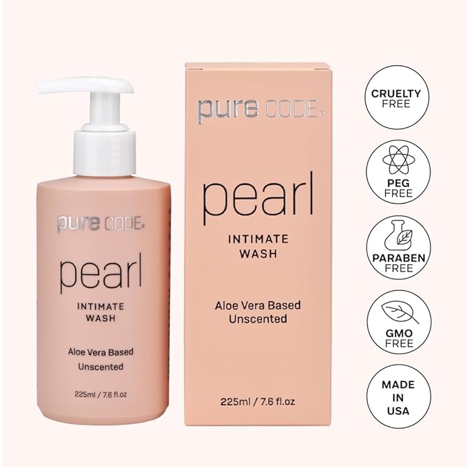 PURE CODE Aloe Vera-Based Pearl Intimate Wash - Gentle & Hydrating Intimate Cleanser for Skin Protection - Unscented Natural Feminine Wash Suitable for All Skin Types - 225ml (Pack of 2)