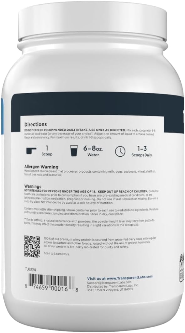 Transparent Labs Grass-Fed Whey Protein Isolate - Naturally Flavored, Gluten Free Whey Protein Powder with 28g of Protein per Serving & 9 Amino Acids - 30 Servings, Oatmeal Chocolate Chip Cookie