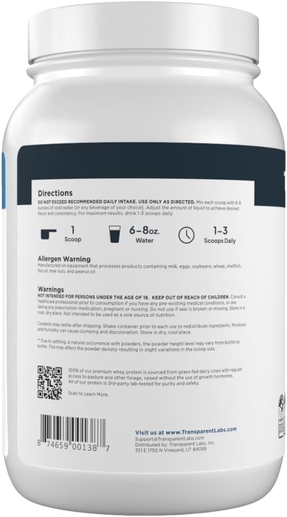 Transparent Labs Grass-Fed Whey Protein Isolate - Naturally Flavored, Gluten Free Whey Protein Powder with 28g of Protein per Serving & 9 Amino Acids - 30 Servings, Milk Chocolate