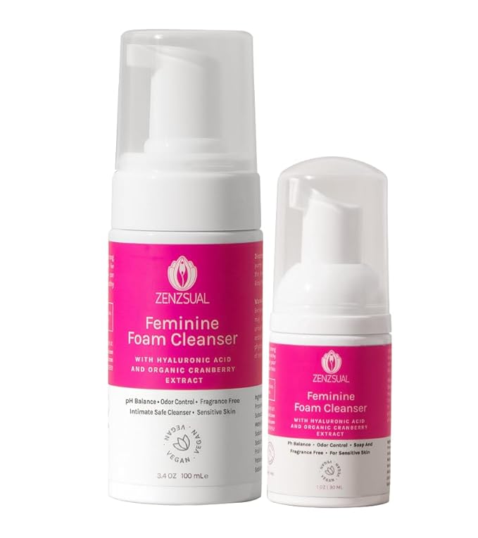 ZENZSUAL Feminine Foam Cleanser with Hyaluronic Acid & Organic Cranberry Extract – pH Balanced Feminine Wash for Sensitive Skin, Fragrance-Free Vaginal Cleanser, Hypoallergenic Intimate Care, 1 oz