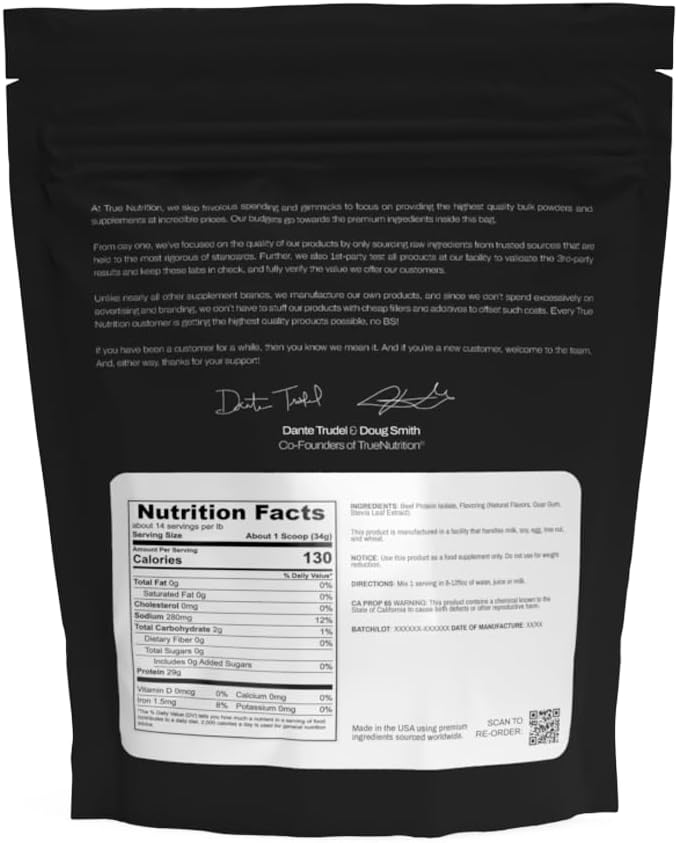 True Nutrition Grass Fed Beef Protein Isolate Powder - 29g Protein per Serving - Zero Carb, Fat Free, Dairy Free, Non-GMO - Paleo, Keto, Carnivore - French Vanilla - 2lb