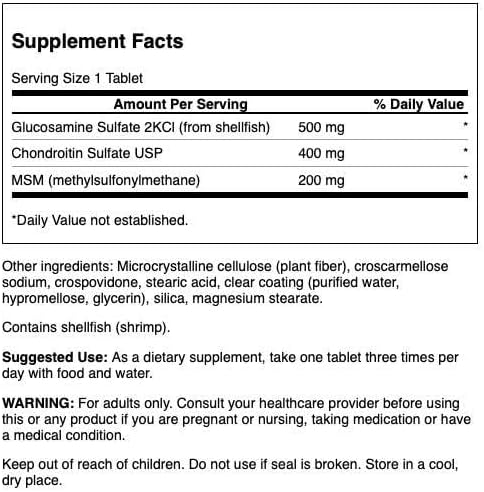 Swanson Glucosamine Chondroitin MSM (methylsulfonylmethane) 3-in-1 Formula Joint Mobility Flexibility Comfort Cartilage Connective Tissue Health Support Dietary Supplement 240 Tablets (Tabs)