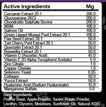 Clean Pets Hip and Joint Supplement Dogs with Glucosamine for Dogs + Chondroitin, Turmeric, Hyaluronic Acid, MSM, Salmon Oil, Collagen, Vitamin C, Omega 3 Senior Dog Supplements Beef Flavor - 1Pack