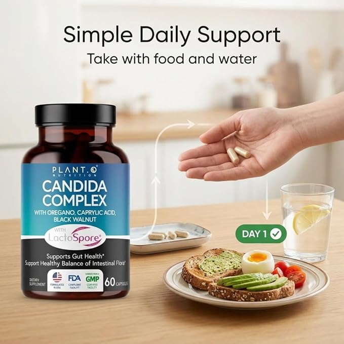 Candida Cleanse Supplement, Yeast Cleanse & Candida Support with Probiotics (LactoSpore®), Oregano Oil, Caprylic Acid, Black Walnut – Gut Health, Digestive Cleanse, Flora Balance – 60 Capsules