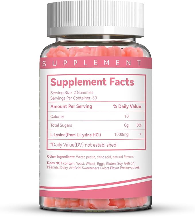 2 Pack L-Lysine 1000mg Gummies, Chewable Lysine Supplement for Adults, Essential Amino Acid for Lip Health, Immune Support, Collagen Formation* - Vegan, Gluten-Free, Sugar-Free, 120 Counts