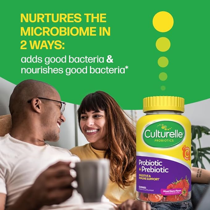Culturelle Daily Probiotic Gummies for Women & Men, Berry Flavor, 52 Count, Naturally-Sourced Daily Probiotic + Prebiotic for Digestive Health, Non-GMO & Vegan