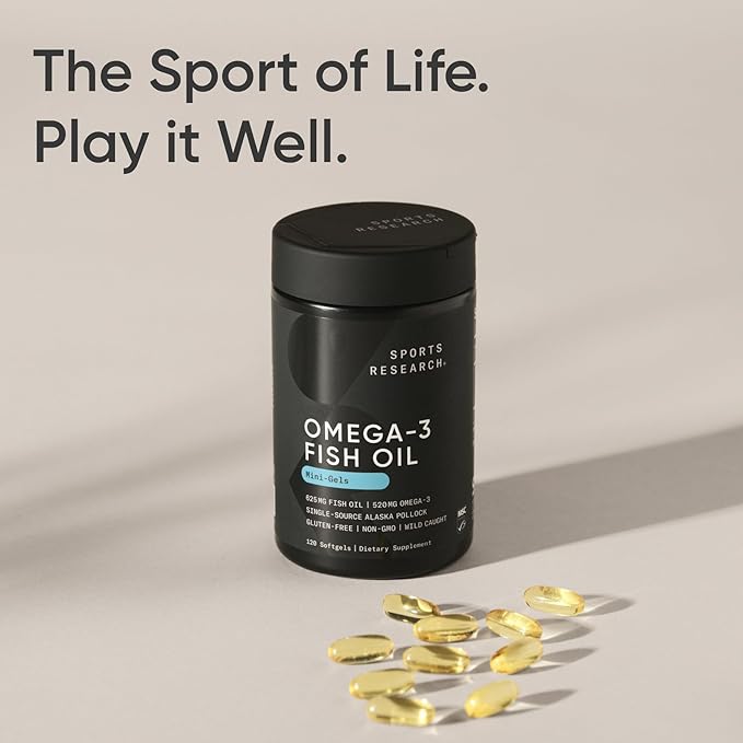 Sports Research® Omega-3 Fish Oil Mini-Softgels - Sourced from Wild Caught Alaska Pollock - Burpless, Bovine Free, Non-GMO, & MSC Certified Sustainable - 120 Count