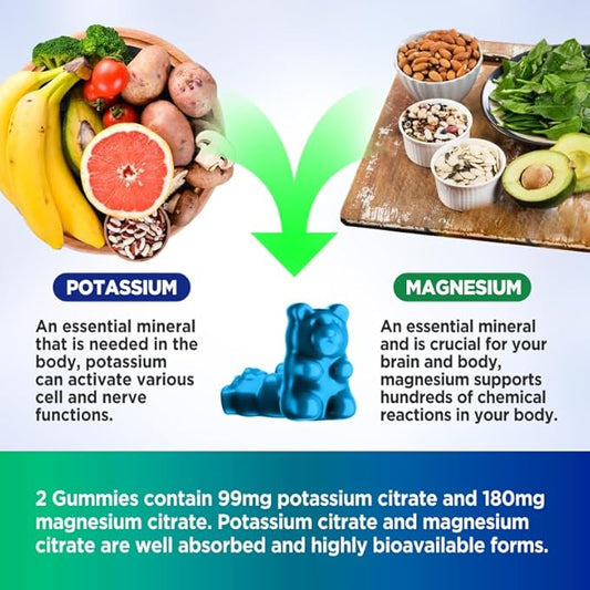 Potassium Magnesium Gummies, High Absorption Potassium Citrate 99mg Magnesium Citrate 180mg, Chewable Gummy Supplements for Leg Cramps & Muscle, 60 Count