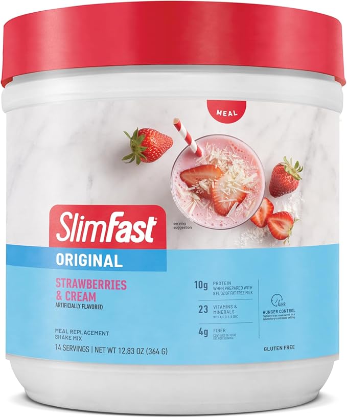 SlimFast Meal Replacement Powder, Original Strawberries & Cream, Weight Loss Shake Mix, 10g of Protein, 14 Servings (Pack of 3) (Packaging May Vary)