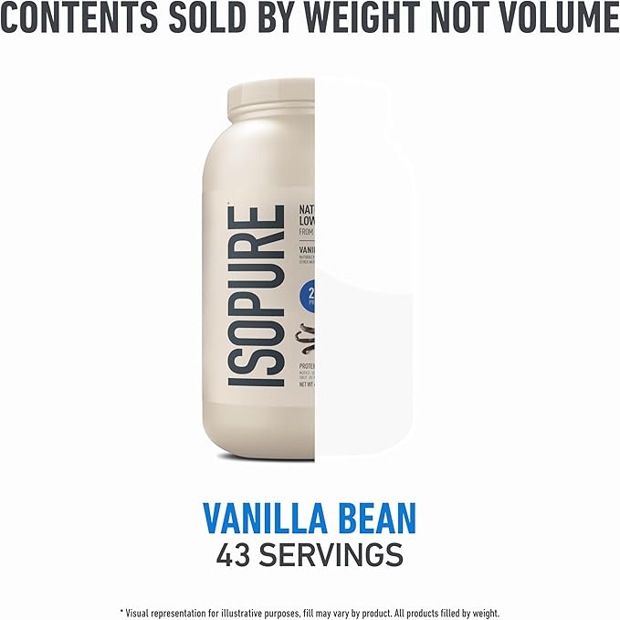 Isopure Low Carb 100% Pure Whey Isolate Protein Powder, Lactose Free, Gluten Free, with Vitamins, Vanilla, 25g Protein Per Serving, 3 Lbs, 43 Servings (Packaging May Vary)