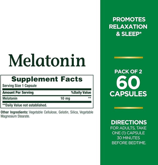 Nature's Bounty Melatonin, Promotes Relaxation and Sleep Health, 10mg, Capsules, 60 Ct (Pack of 4)