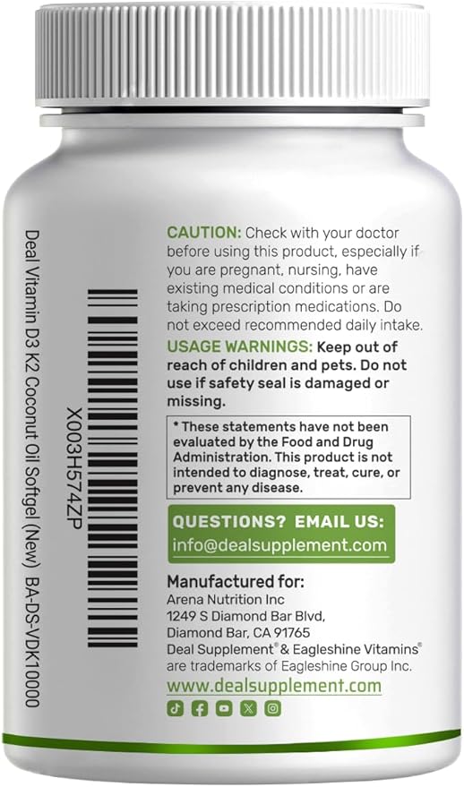 DEAL SUPPLEMENT Vitamin D3 10,000 IU + K2 MK7 200mcg Softgels, 250 Count | 2-in-1 Complex with Virgin Coconut Oil | Easy to Swallow