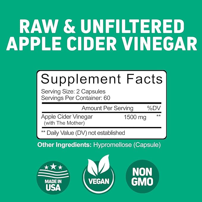 Herbtonics Raw Apple Cider Vinegar Capsules 1500mg with Mother | Weight Management, Detox & Digestion Formula with GLP-1 Support | Unfiltered ACV for Metabolic Support | 120 Vegan Capsules