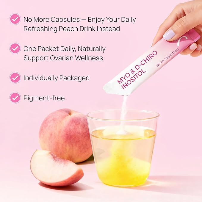 Gynable Pregina Myo-Inositol & D-Chiro Inositol Powder for Women - PCOS Fertility Support, Hormonal Balance, Regular Cycles | Patented Active Folic Acid, Vegan, Gluten-Free (30 Servings, Peach)