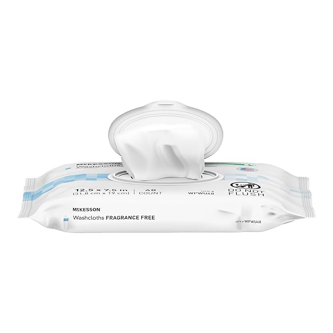 McKesson Washcloth Wipes, Unscented - Disposable Wet Wipes for Adults - Fragrance-Free, Paraben-Free - No-Rinse Formula, 48 Count, 12 Packs, 576 Total