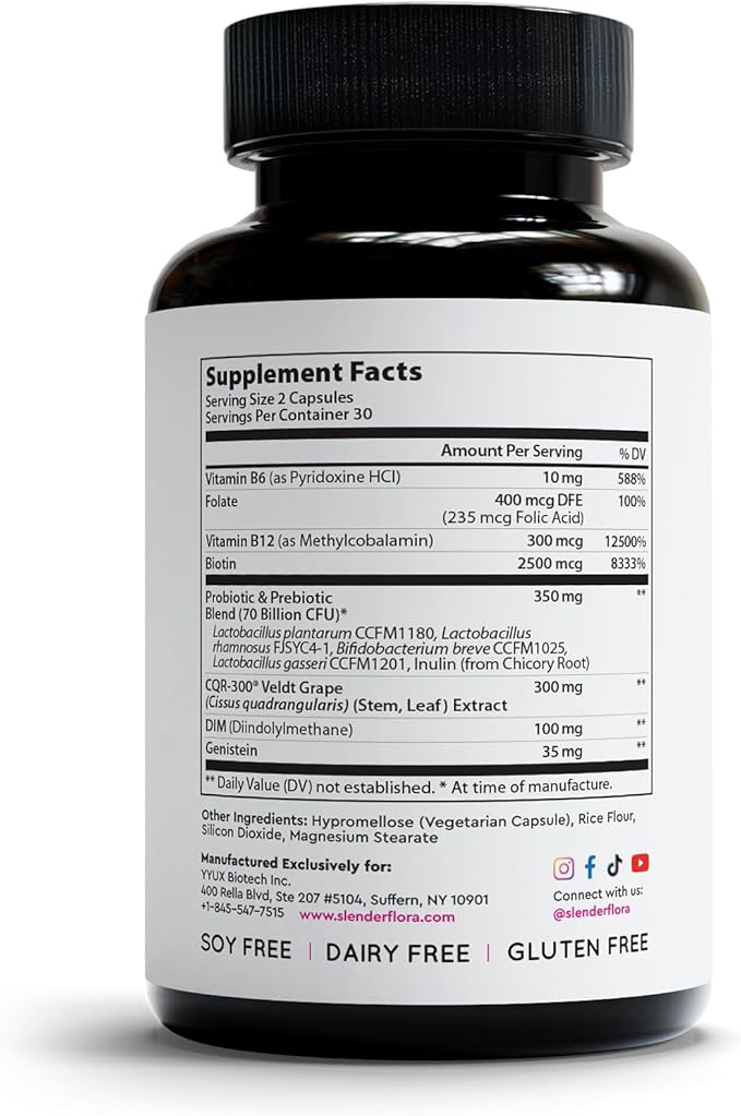 SlenderFlora - Menopause Probiotic Supplement | Weight Management, Hot Flashes, Night Sweats, Bloating | 70 Billion CFU | Gluten, Soy & Dairy Free | 60 Ct, Pack of 3