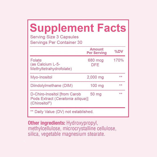 Premium Ovarian Health Support Supplement – Hormone Balance, Ovulation & Cycle Regularity - Myo-Inositol & D-Chiro Inositol Supplement for Women – 40:1 Inositol Ratio With Folate & DIM – 90 Capsules