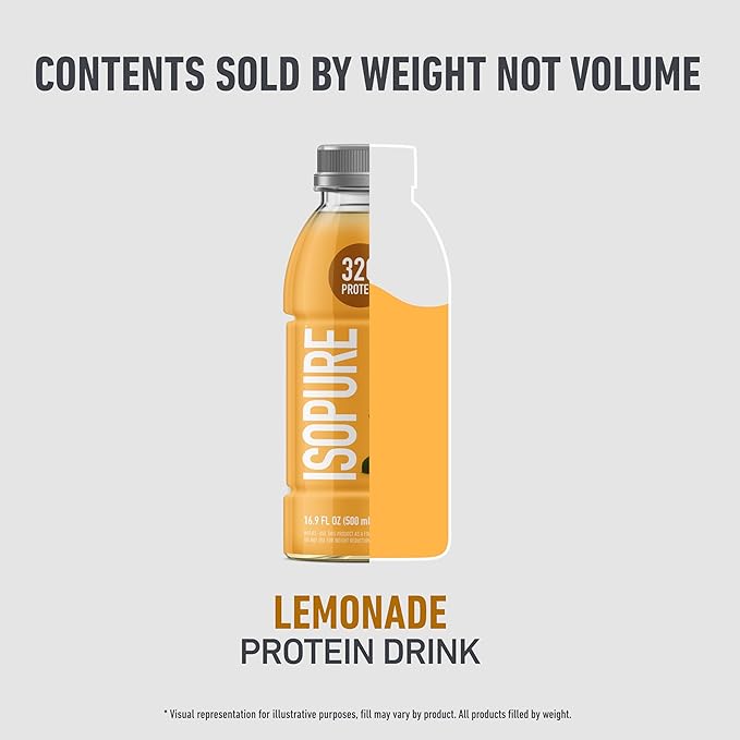 Isopure Zero Carb 32g Clear Protein Ready-to-Drink, Whey Protein Isolate, Lemonade, 12 Pack (Packaging May Vary)