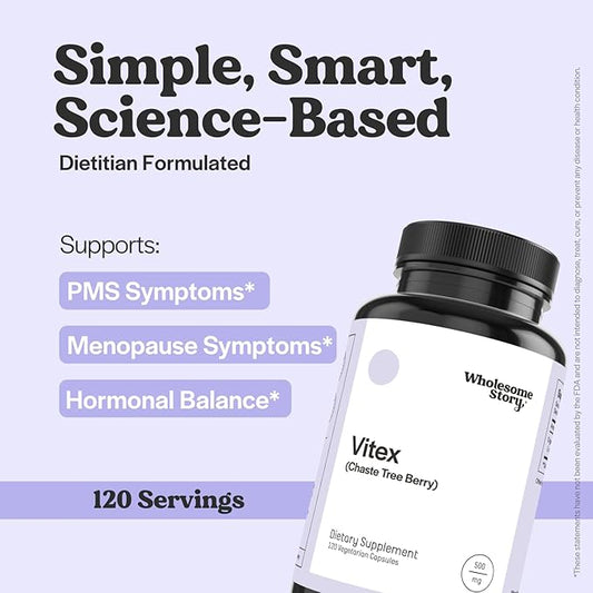 Wholesome Story Organic Vitex Chasteberry Supplement for Women | Hormone Balance, Fertility Support & Period Regulation | Vitex Berry Agnus Castus Extract | 120 Capsules | Chaste Tree Berry