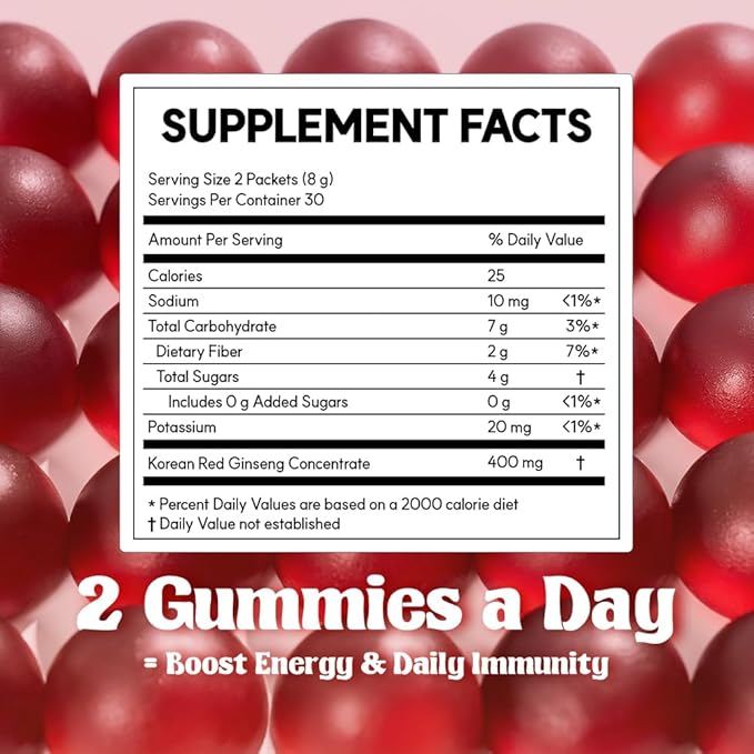 dr.blet Red Ginseng Boost Gummies – Daily Energy & Immune Support, Strawberry-Flavored Vegan Gummies with 6-Year Korean Red Ginseng, Caffeine-Free, No Added Sugar – 60 Count
