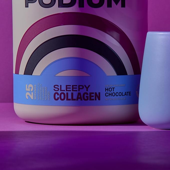 Podium Nutrition, Sleepy Collagen with Melatonin, Hot Chocolate, 25 Servings, Collagen Protein, Gluten Free, Soy Free