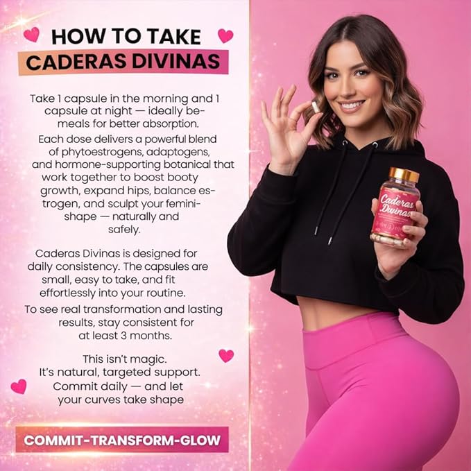 Caderas Divinas : Bigger Booty & Wider Hips – Aguaje + Maca Pills with Moringa & Saw Palmetto – 4 Super Ingredients for Natural Curve Growth – by CurvyFruit – 60 Capsules