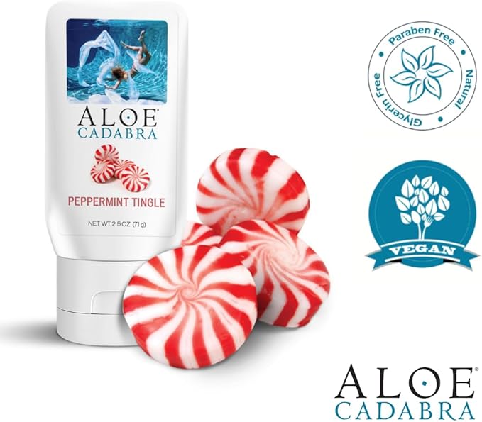Aloe Cadabra Flavored Personal Lubricant and Vaginal Moisturizer, Organic Edible Aloe Lube for Men, Women and Couples, Non-Staining, pH Balanced, Toy Compatible (Peppermint, 2.5 Ounces, 3 Pack)