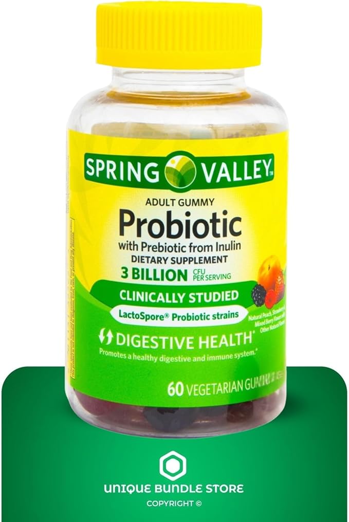 Probiotics Women and Men – 60 Vegetarian Gummies, 3 Billion CFU with Inulin, Digestive Health Supplement, Assorted Peach Strawberry Mixed Berry Flavors (Pack of 2)