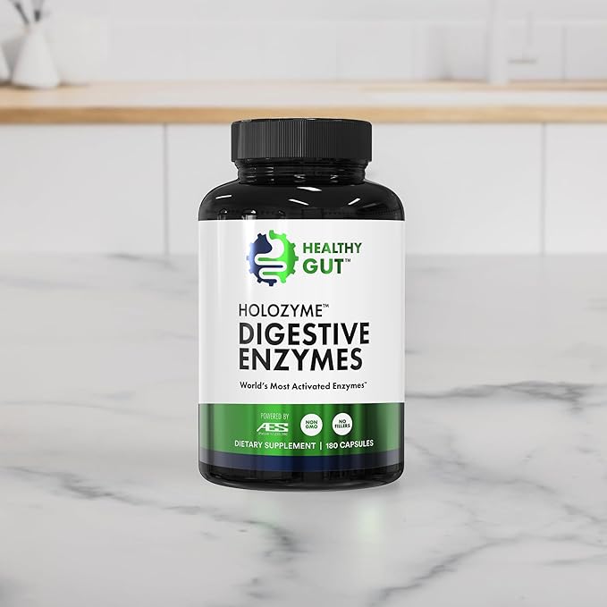 Healthy Gut HoloZyme Max Strength Digestive Enzymes | FODMAP-Friendly Formula Prevents Bloating, Gas, & Indigestion w/Protease, Amylase, Lipase, Lactase, and More | 90 Servings