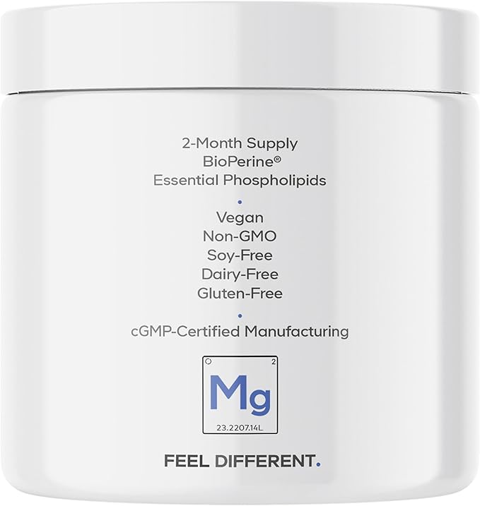 Codeage Liposomal Magnesium Glycinate Supplement, 2-Month Supply, Bisglycinate Magnesium Chelate, Chelated Magnesium Mineral Pills, BioPerine Black Pepper Vitamins Capsules, Non-GMO Vegan, 240 ct