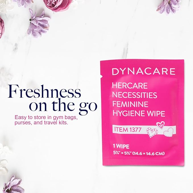 Dynarex HerCare Feminine Hygiene Wipes - 1000 Count - 5.5" x 8" Individually Wrapped, pH-Balanced, Alcohol-Free, Hypoallergenic, Travel Essentials for Women