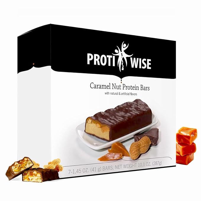 ProtiWise Protein Bar – 15g Protein, Low Carb, Low Sugar, High Fiber, Low Calorie Meal Replacement Nutrition Bar, Healthy Snack for Weight Management Diet (Caramel Nut)-Pack of 4 (7/Box)