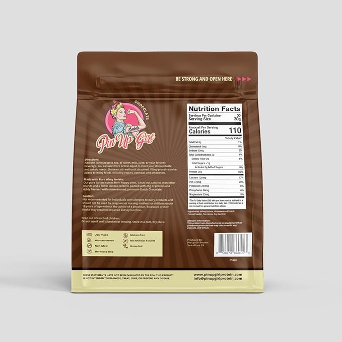 Pin Up Girl Whey Protein Isolate Powder | Dutch Chocolate | 25g of Protein Per Serving | Premium Muscle-Building Whey Protein for Women | Fat Free, Low Calorie, Low Carb, No Added Sugar (32 Ounces)