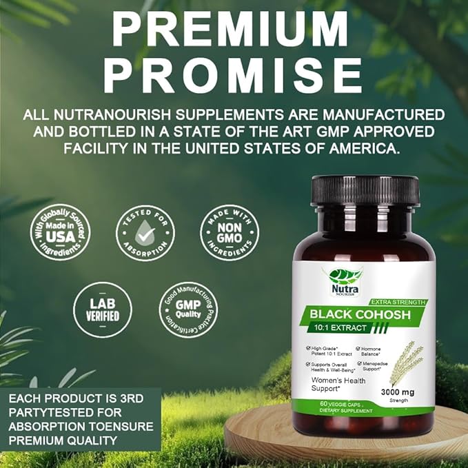 Black Cohosh Capsules,3000mg Strength,Black Cohosh Supplements for Women Menopause Hot Flashes,Non-GMO,60 Vegetarian Capsules