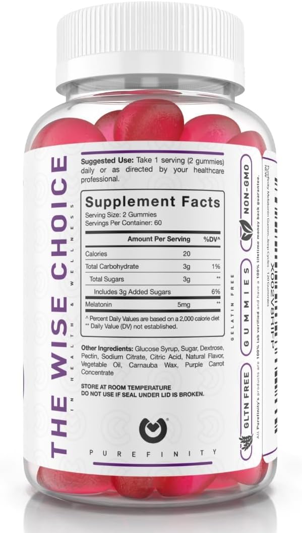 PUREFINITY Melatonin Gummies 5mg for Kids – Each Delicious Gummy is 2.5mg (2 Per Serving) for Easily Customizing Your Night, Gluten Free, Non-GMO, Vegan, 120 Count