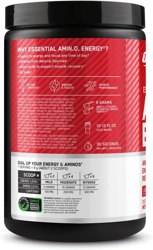 Optimum Nutrition Amino Energy - Pre Workout with Green Tea, BCAA, Amino Acids, Keto Friendly, Green Coffee Extract, Energy Powder - Juicy Strawberry Burst, 9.5 Ounce, 30 Servings (Packaging May Vary)