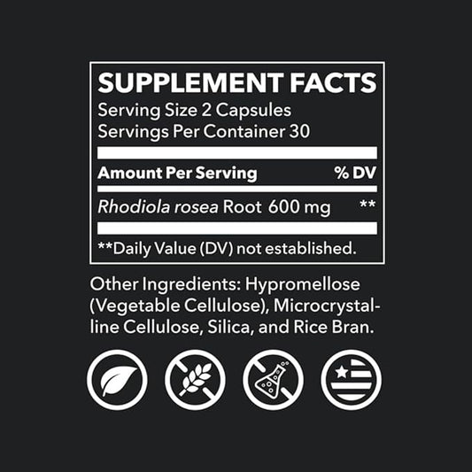 LifeSeasons Rhodiola Root 600mg per 2 Capsules – Adaptogenic Supplement for Natural Energy Mental Clarity Mood Balance Stress Support – 60 Vegan Capsules, Non‑GMO, Gluten‑Free