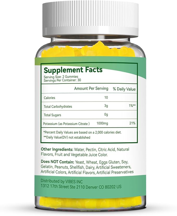 Potassium Gummies 1000mg, Potassium Citrate Gummies for Adults Women & Men, Chewable Potassium Supplement Support Leg Cramps & Muscle Health - Sugar Free, Vegan,120 Count