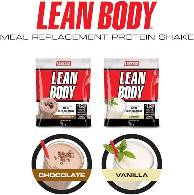 Lean Body All-in-One Chocolate Meal Replacement Shake. 40g Protein, Whey Blend, 8g Healthy Fats & Fibre,22 Vitamins and Minerals, No Artificial Colours, Gluten Free, (40 MRP Packets)