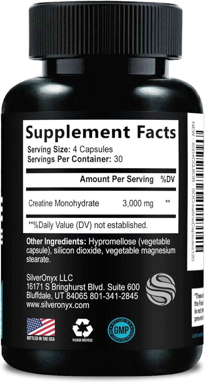 Creatine Monohydrate 3000mg Per Serving - 3X Strength Micronized Creatine Powder - Supports Lean Muscle, Strength, Energy, & Endurance - All Natural Supplement, Non-GMO, Bottled in USA - 120 Capsules