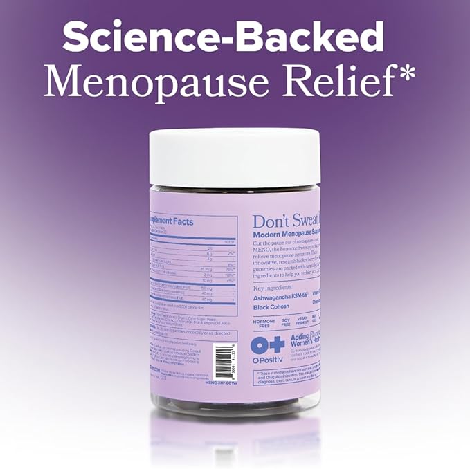 O Positiv MENO Gummies for Menopause, 30 Servings (Pack of 2) - Hormone-Free Supplements for Women with Black Cohosh & Ashwagandha KSM-66 - Helps Alleviate Hot Flashes, Night Sweats, & Mood Swings