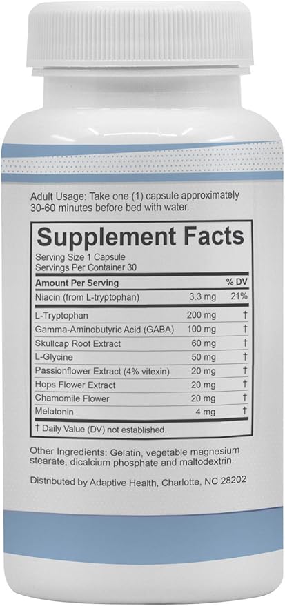 Luminite Sleep Support - Nighttime Sleep Aid Supplement - L-Tryptophan, Melatonin, Chammomile - Non Habit Forming, 30 Count