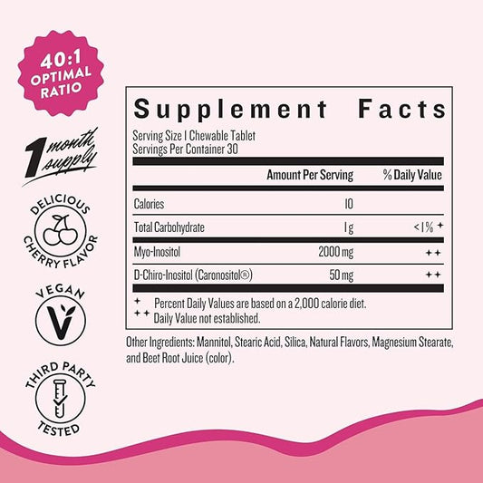 Legendairy Milk Myo Inositol and D Chiro Inositol Supplement for Women, 40:1 Ratio, PCOS Fertility Support, Hormone Balance, Sugar Free Vegan Chewable Tablets, Cherry Flavor, 90 Day Supply, Pack of 3